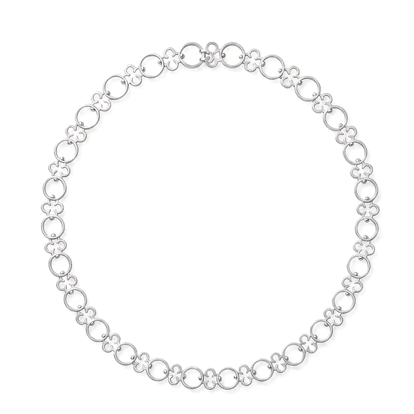 Silver necklace on a white background